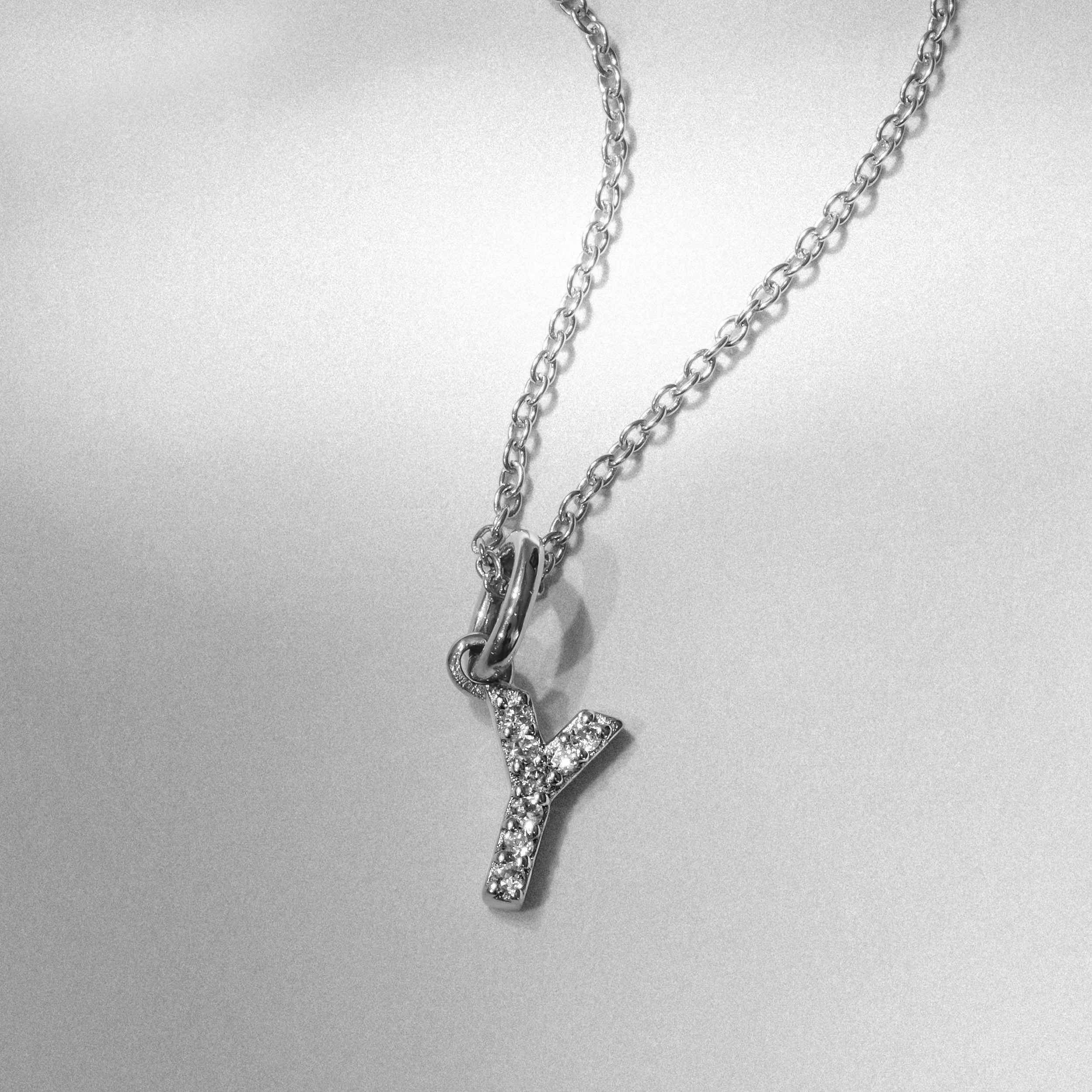Love Letter Initial Y Lab Diamond Necklace set in 925 Sterling Silver